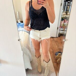 Free People White Distressed Jean Shorts